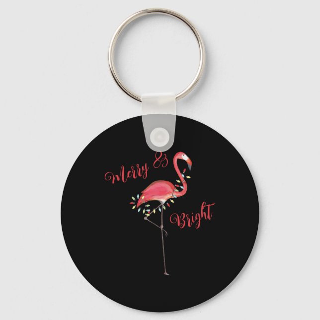 Christmas Cute Nk Flamingo String Lights T Shirt  Nyckelring (Framsida)