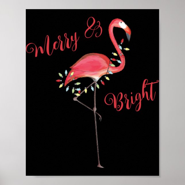 Christmas Cute Nk Flamingo String Lights T Shirt  Poster (Framsidan)