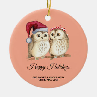 christmas cute Owl Wildlife santa's hat snow Julgransprydnad Keramik