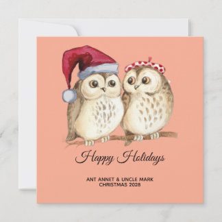 christmas cute Owl Wildlife santa's hat snow Julkort