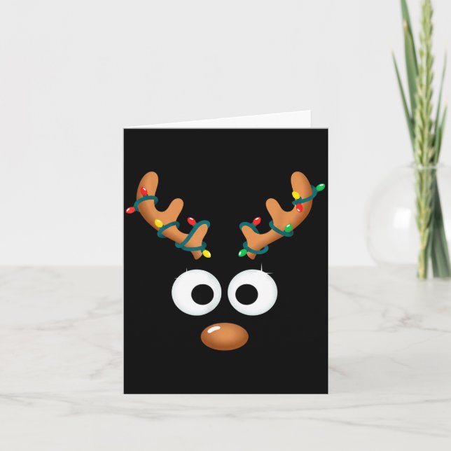 Christmas Cute Reindeer Face Antlers Wrapped In Li Kort (Framsida)