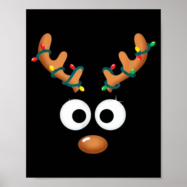 Christmas Cute Reindeer Face Antlers Wrapped In Li Poster (Framsidan)