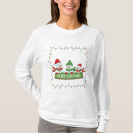 Christmas Cute Snowmen Lights Frame T Shirt