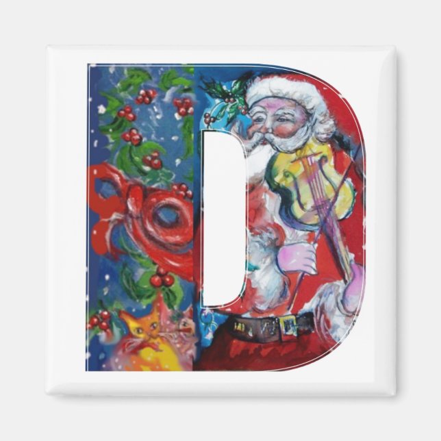 CHRISTMAS D BREV / SANTA MED VIOLIN MONOGRAM MAGNET (Framsidan)