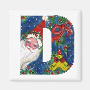CHRISTMAS D BREV / SANTA RED RIBBON MONOGRAM MAGNET