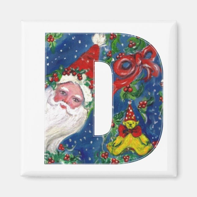 CHRISTMAS D BREV / SANTA RED RIBBON MONOGRAM MAGNET (Framsidan)