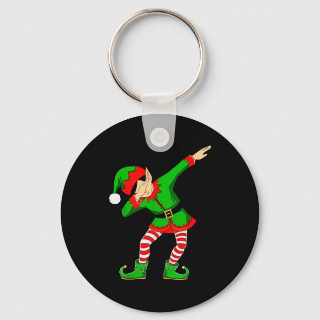 Christmas Dabbing Elf Santa Hat Boys Girls Kids Xm Nyckelring (Framsida)