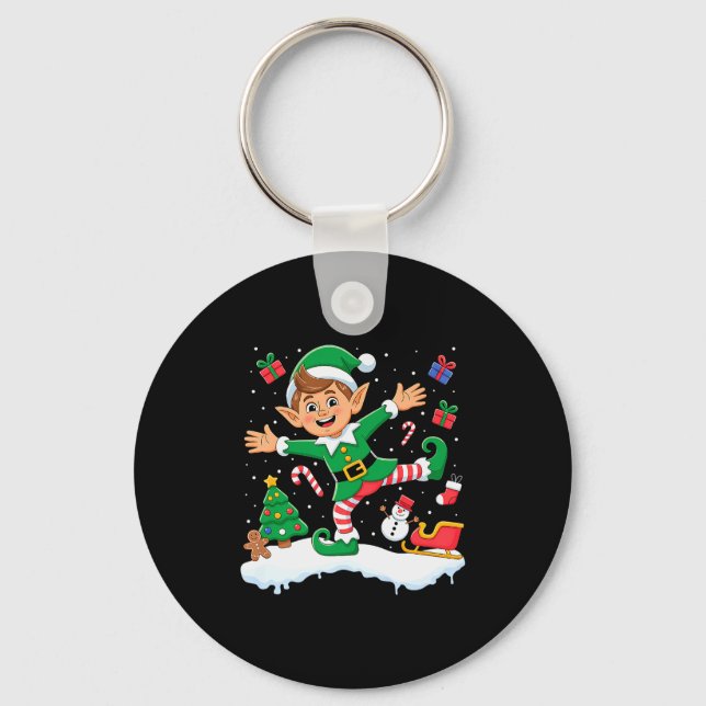 Christmas Dabbing Elf Tree Lights Boys Kids Dab Xm Nyckelring (Framsida)