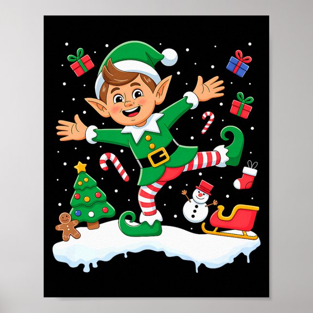Christmas Dabbing Elf Tree Lights Boys Kids Dab Xm Poster (Framsidan)