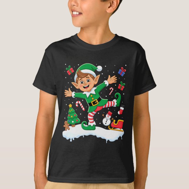 Christmas Dabbing Elf Tree Lights Boys Kids Dab Xm T Shirt (Framsida)
