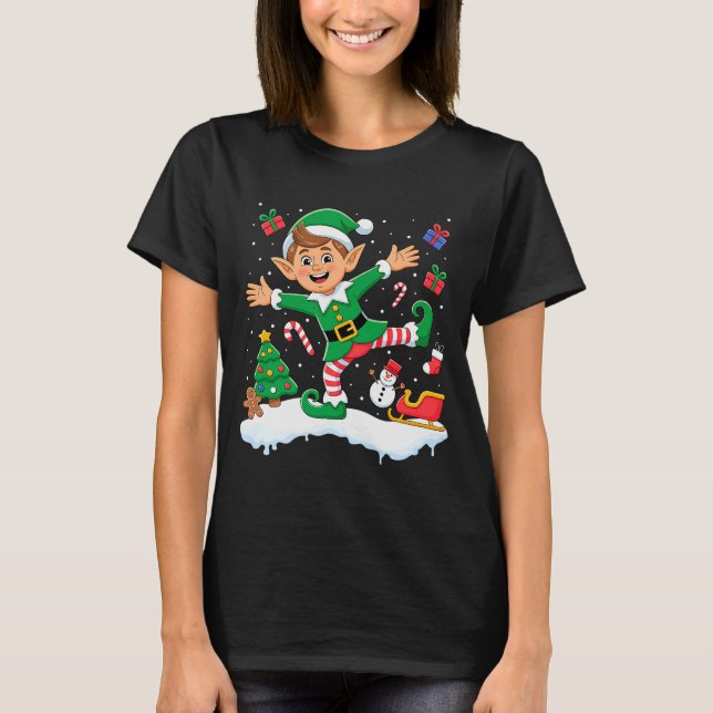 Christmas Dabbing Elf Tree Lights Boys Kids Dab Xm T Shirt (Framsida)