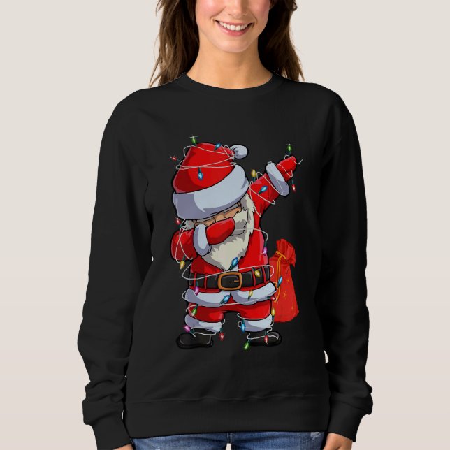 Christmas Dabbing Santa Claus Xmas Lights  Boys Ki T Shirt (Framsida)