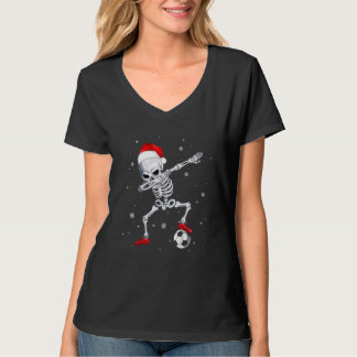 Christmas Dabbing Skeleton Soccer Santa Hat Gifts  T Shirt
