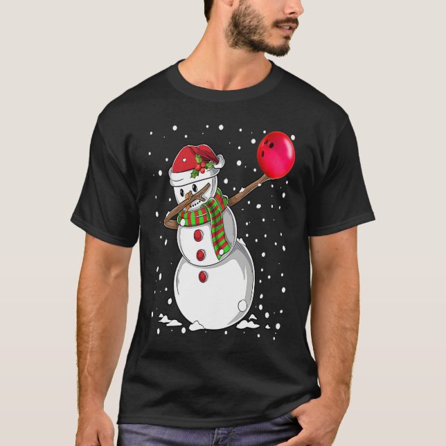 Christmas Dabbing Snowman Bowling Boys Kids Xmas S T Shirt (Framsida)