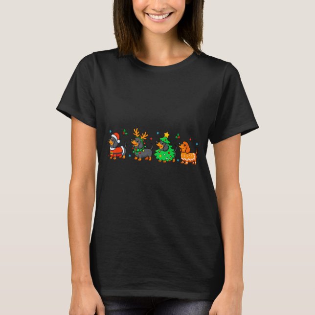 Christmas Dachshund Dog Weenie Merry Woofmas Dog M T Shirt (Framsida)