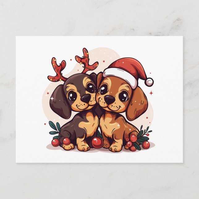 Christmas Dachshund Dogs Helg Vykort (Framsida)