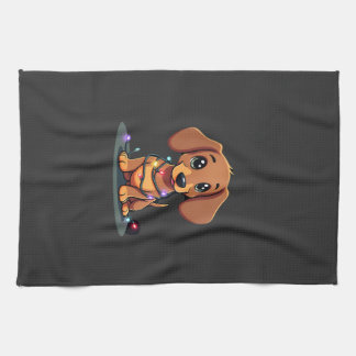 Christmas Dachshund Lights (1) Kökshandduk