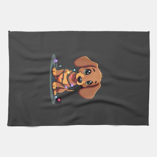 Christmas Dachshund Lights (1) Kökshandduk (Horisontell)