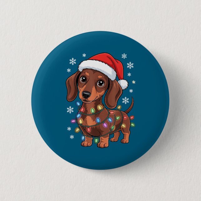 Christmas Dachshund Lights Santa Hat Holiday Dog L Knapp (Framsida)