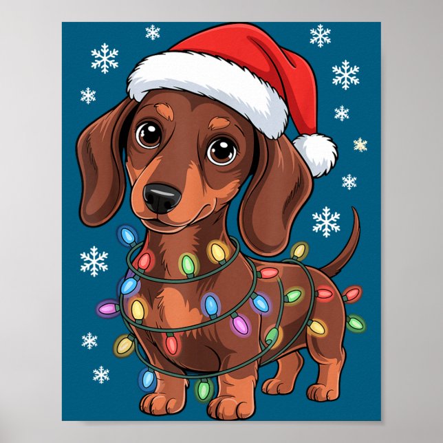Christmas Dachshund Lights Santa Hat Holiday Dog L Poster (Framsidan)