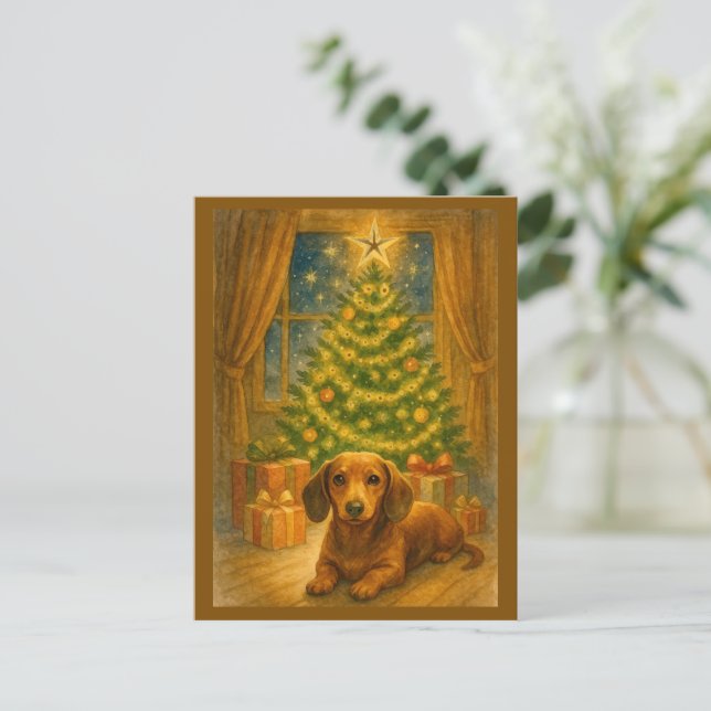 Christmas Dachshund Magic Postcard Helg Vykort (Stående Fram)