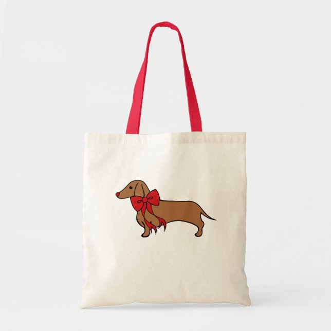  Christmas Dachshund Puppy Tote Gift Bag Tygkasse (Framsidan)