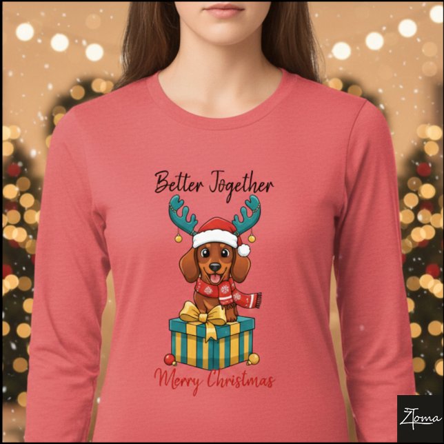 Christmas Dachshund Reindeer Scarf Gift Graphic T Shirt (Skapare uppladdad)