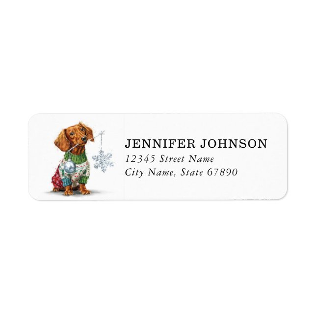 Christmas Dachshund Return Address Labels Returadress Etikett (Framsidan)