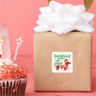 Christmas Dachshund Square Sticker Fyrkantigt Klistermärke