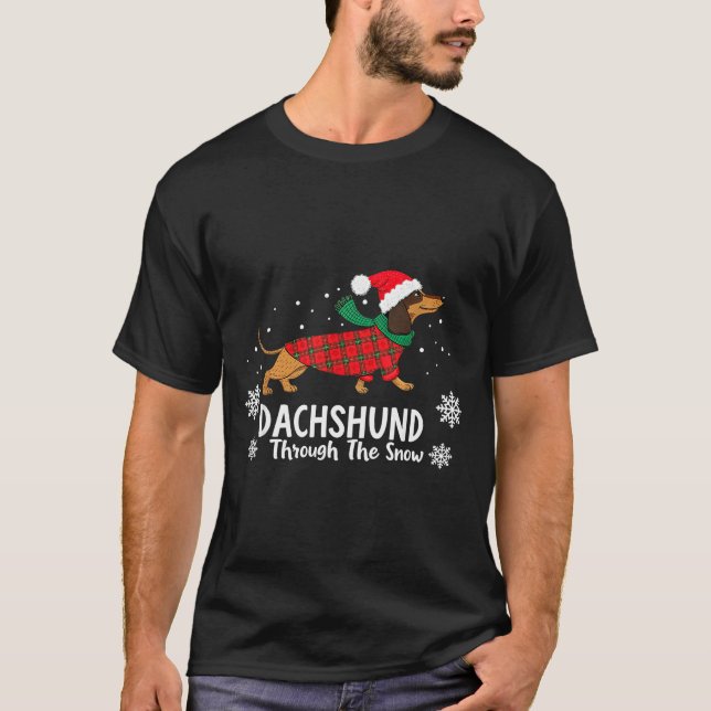 Christmas Dachshund Through The Snow Wiener Dog Sa T Shirt (Framsida)