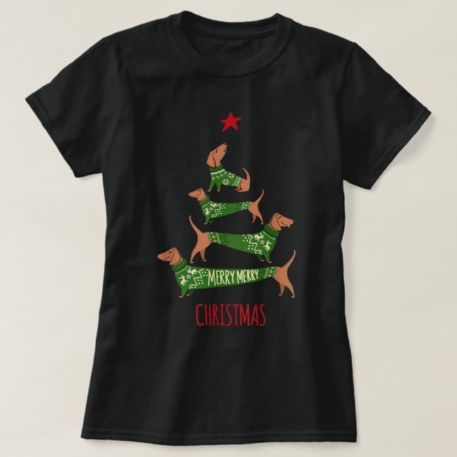 Christmas Dachshund tree T Shirt Funny Pajamas Xma (Design framsida)
