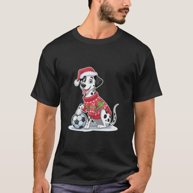 Christmas Dalmatian Dog with Soccer Ball T Shirt (Framsida)