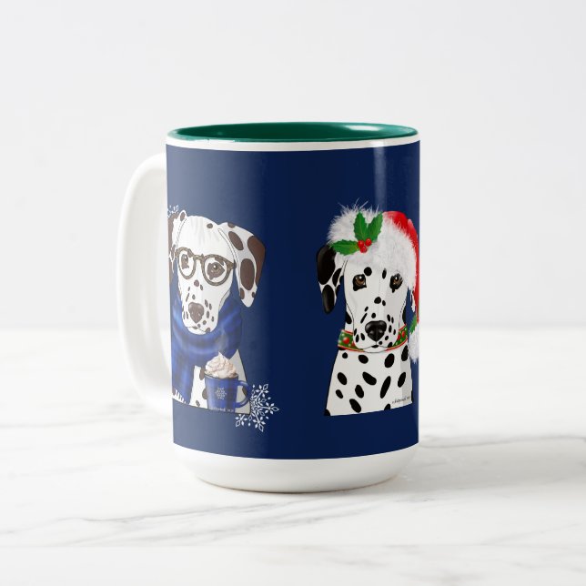 Christmas Dalmatians Två-Tonad Mugg (Framsida vänster)