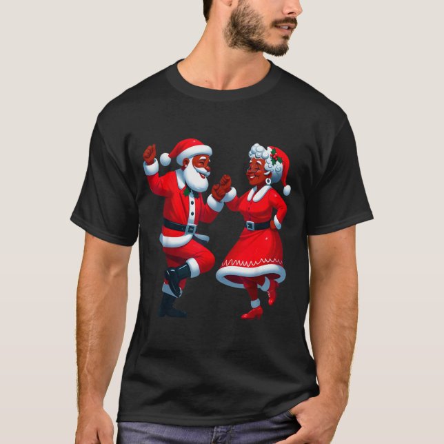 Christmas Dancing Black African American Santa Mrs T Shirt (Framsida)