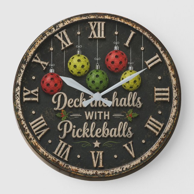 Christmas Deck the Halls with Pickleballs Stor Klocka (Framsida)