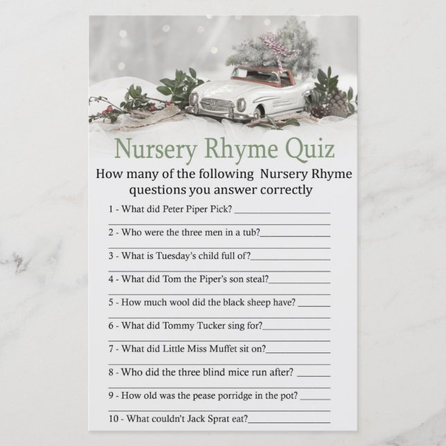 christmas decor car Nursery Rhyme Quiz babydusch (Framsida)