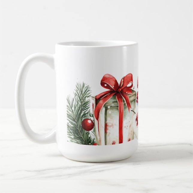 Christmas Decor with Gifts, Branches, and Candy Kaffemugg (Vänster)