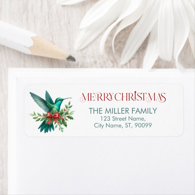 Christmas Decorated Hummingbird Merry Christmas Returadress Etikett (Insitu)