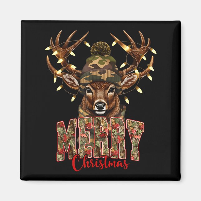 Christmas Deer Camouflage Hunting Camo Reindeer &a Magnet (Framsidan)
