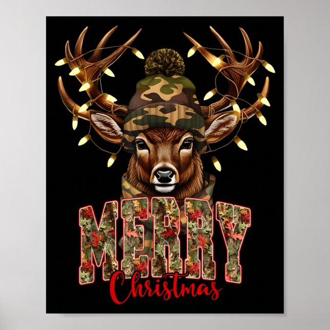 Christmas Deer Camouflage Hunting Camo Reindeer &a Poster (Framsidan)