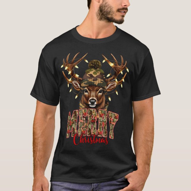 Christmas Deer Camouflage Hunting Camo Reindeer &a T Shirt (Framsida)