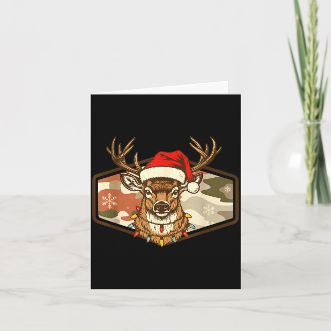 Christmas Deer Hunting Old School Camo, Xmas Hunti Kort (Framsida)