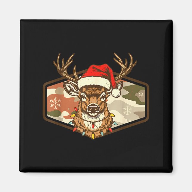 Christmas Deer Hunting Old School Camo, Xmas Hunti Magnet (Framsidan)