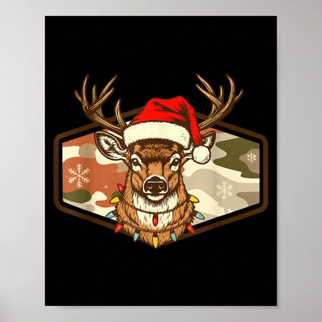 Christmas Deer Hunting Old School Camo, Xmas Hunti Poster (Framsidan)