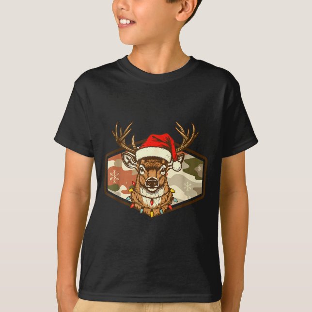 Christmas Deer Hunting Old School Camo, Xmas Hunti T Shirt (Framsida)