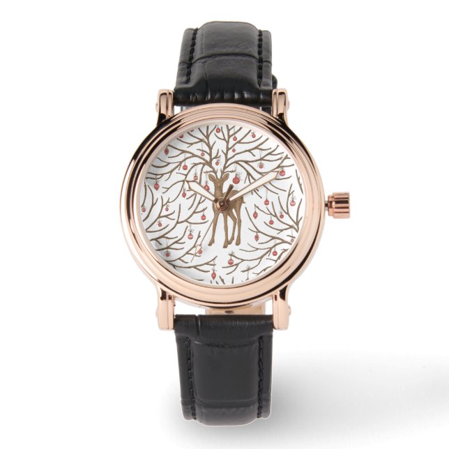 Christmas deer on white armbandsur (Framsida)
