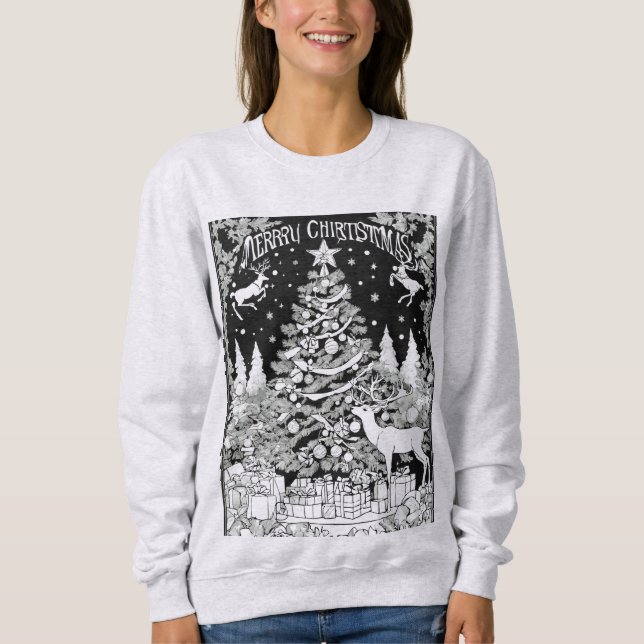Christmas deer trees snow ladies  sweat-shirt  t shirt (Framsida)