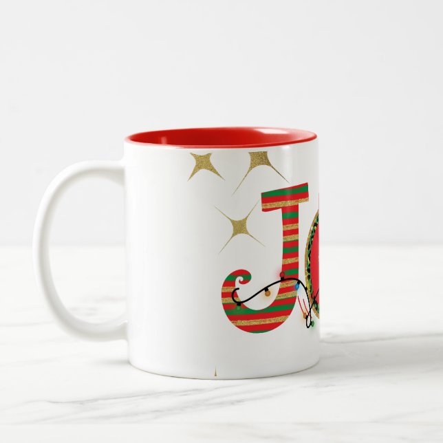 CHRISTMAS DESIGN KÄRLEK JOY FRED MED CHRISTMAS LIG Två-Tonad MUGG (Vänster)