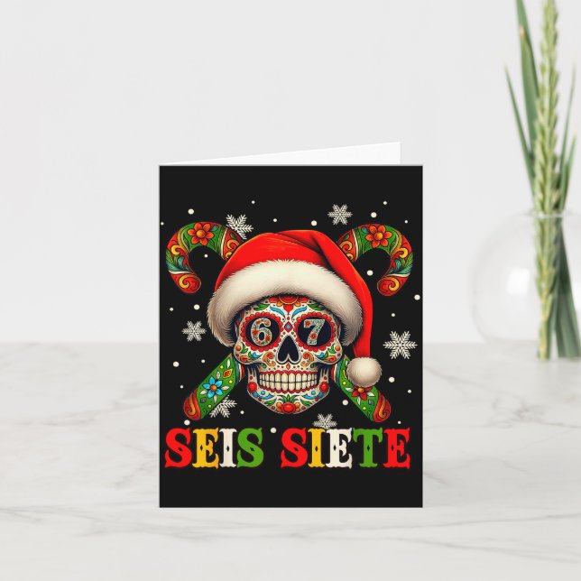 Christmas Dia De Los Muertos Sugar Skull Seis Siet Kort (Framsida)