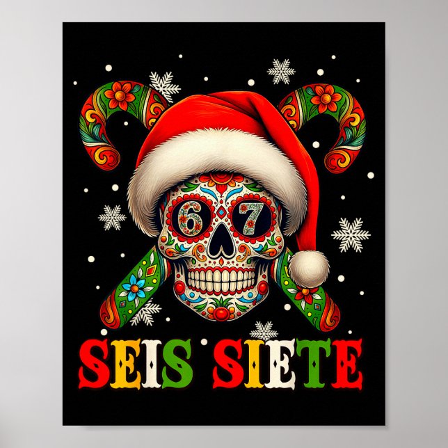 Christmas Dia De Los Muertos Sugar Skull Seis Siet Poster (Framsidan)